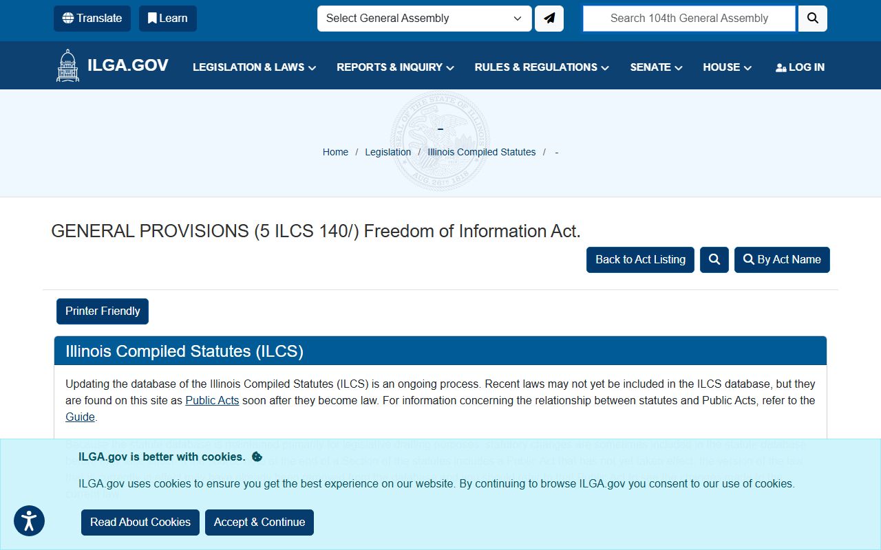 Kane County public records Illinois Freedom of Information Act statute page