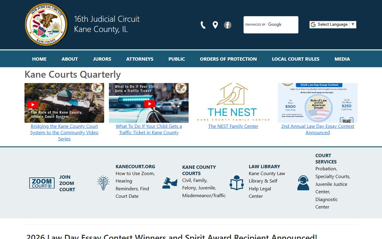 Kane County Circuit Court Sixteenth Judicial Circuit official landing page